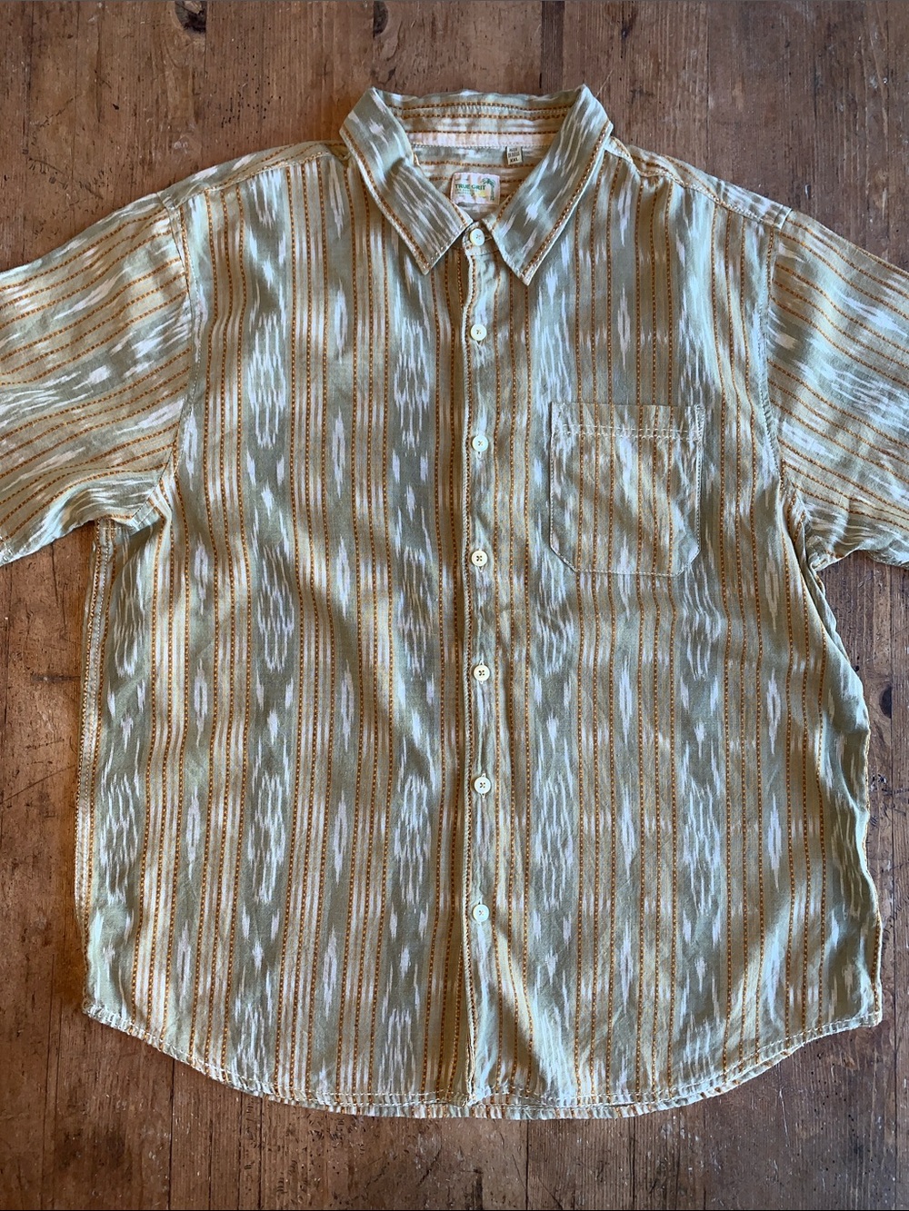 True Grit Striped Button-Down Shirt in Olive Green and Tan